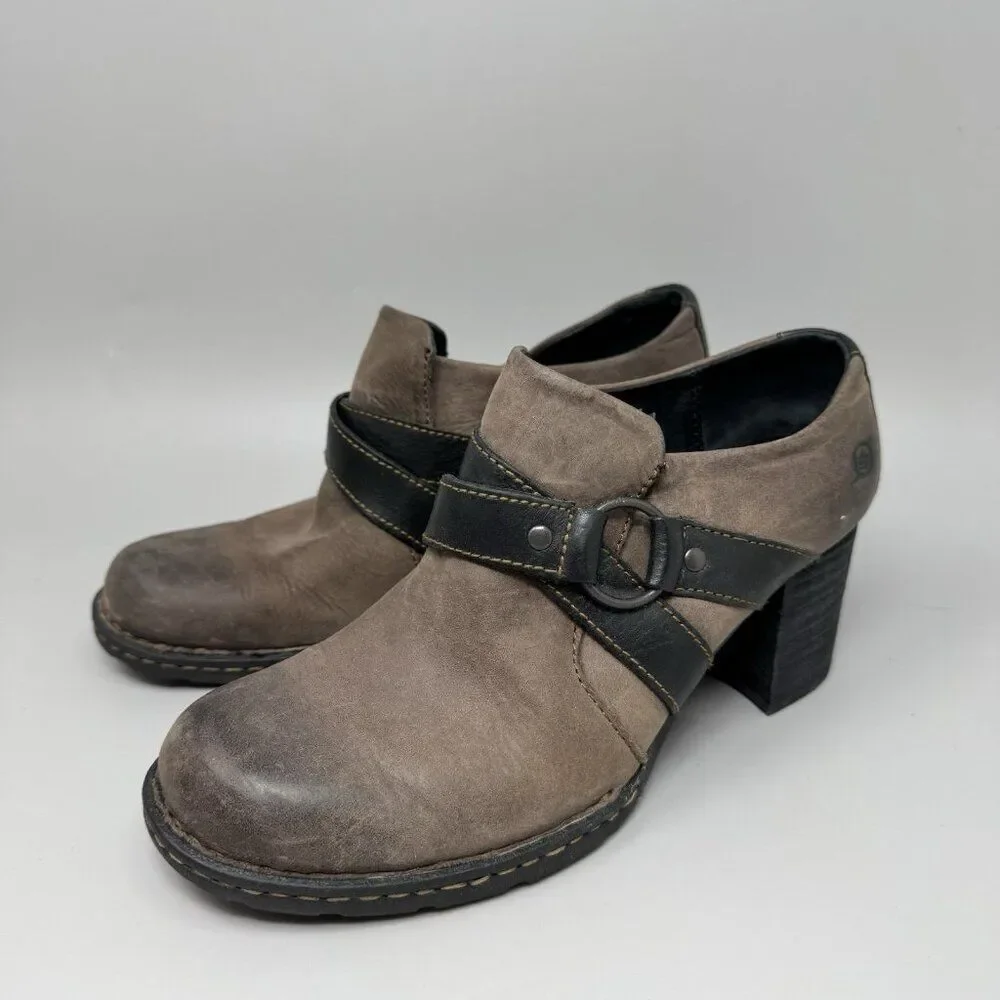 Born Womens Brown Leather Ankle Boots Harness Straps Booties Size 7.5M